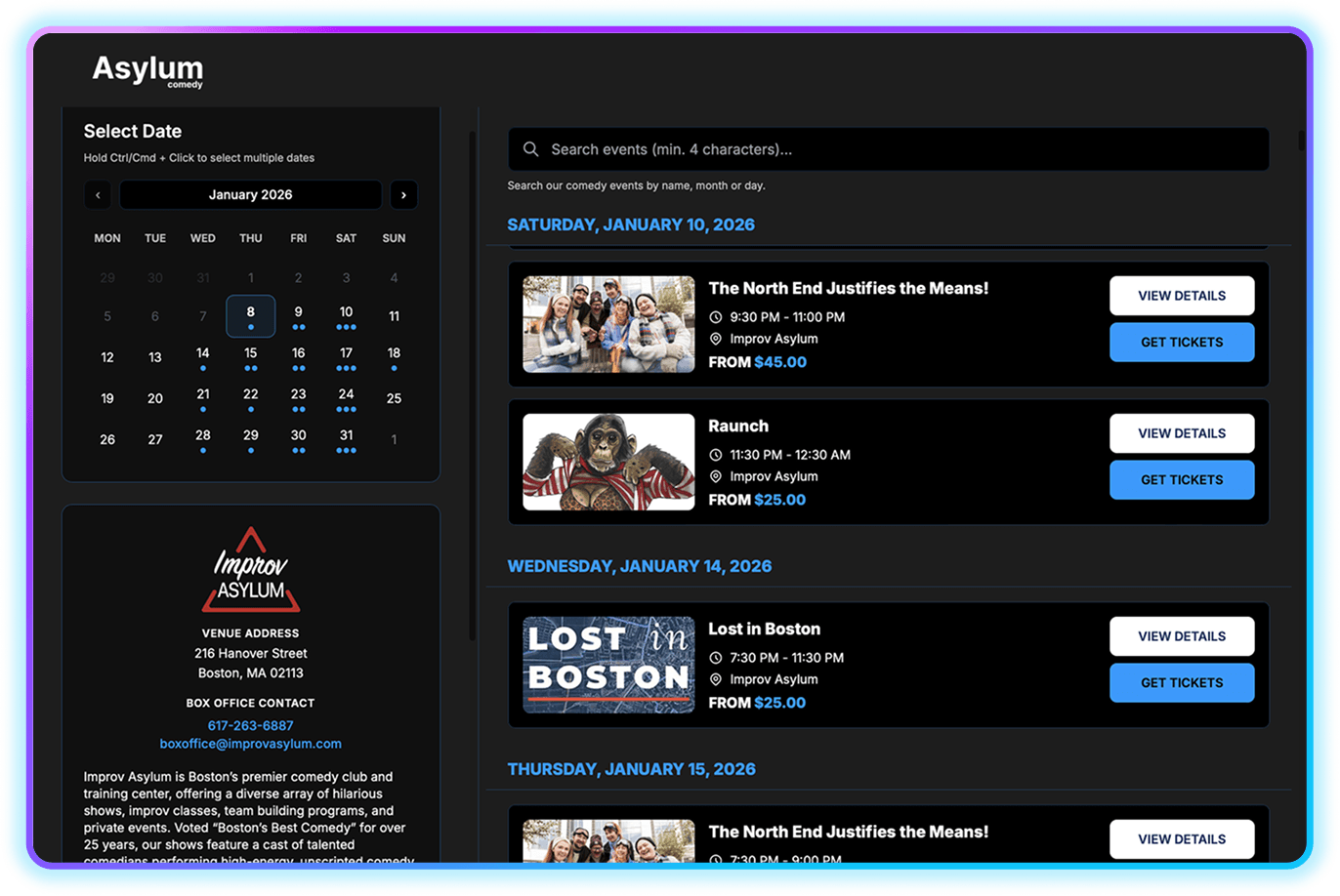 Pixl Calendar Modern split view showing event listings with sidebar