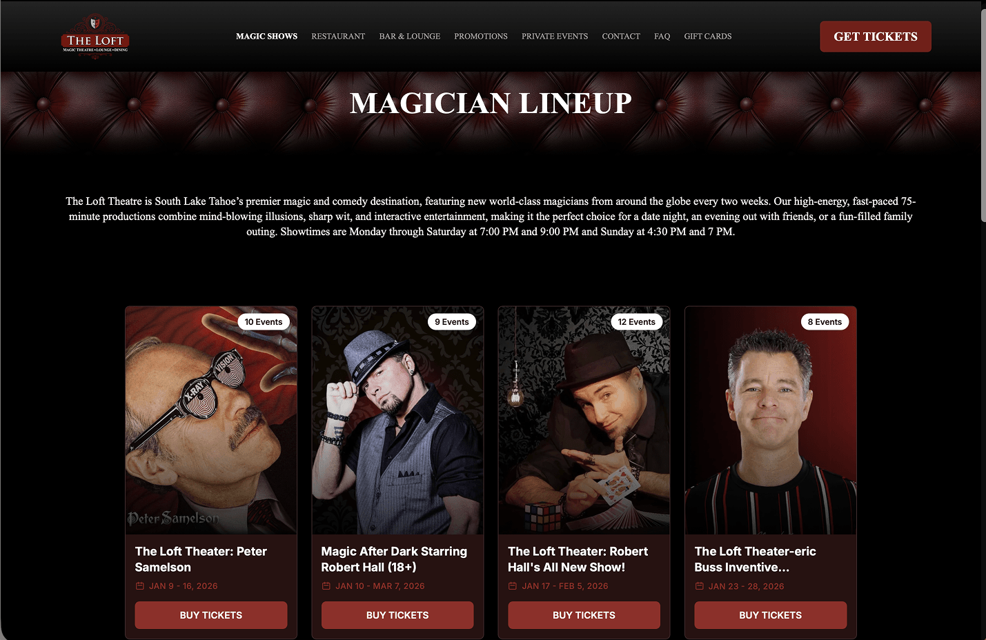 Pixl Calendar Performer lineup view with artist cards